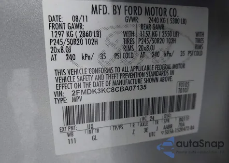 2012 Ford Edge Limited from USA, damaged, VIN 2FMDK3KC8CBA07135